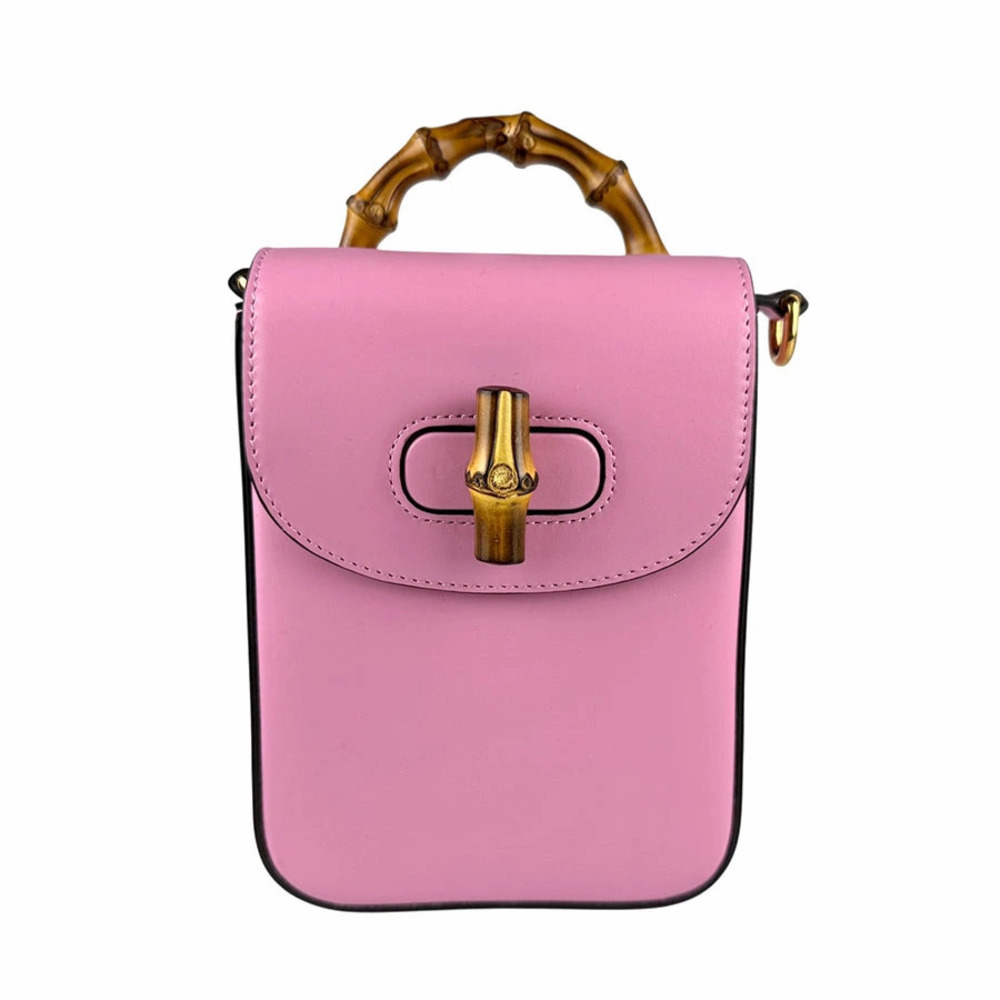 Gucci Shoulder Bag Bamboo Leather Pink